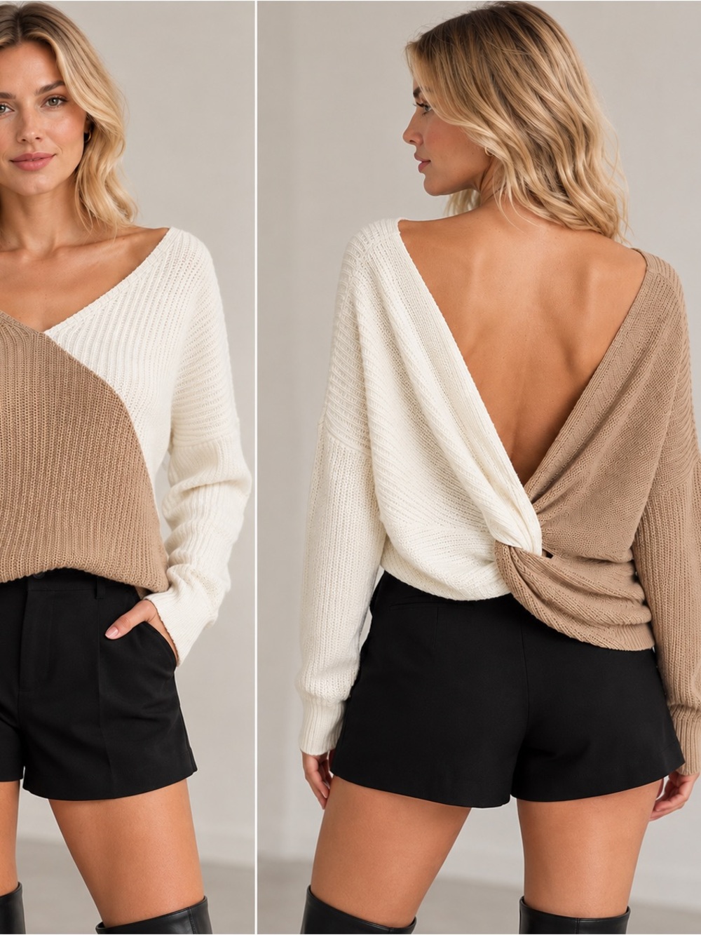 🌸Superdown Knot Twist-Back V-Neck Sweater Revolve size XS oversized Preppy Party